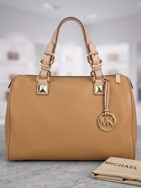 Michael Kors Astor Studded Leather Satchel Shoulder Bag in Brown
